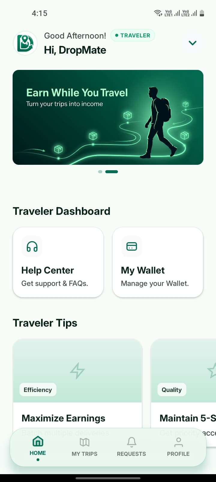DropMate App Main Screen
