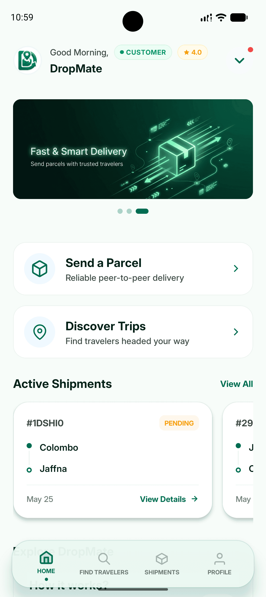 DropMate App Main Screen